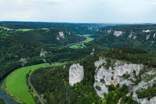 a river running through a lush green valley