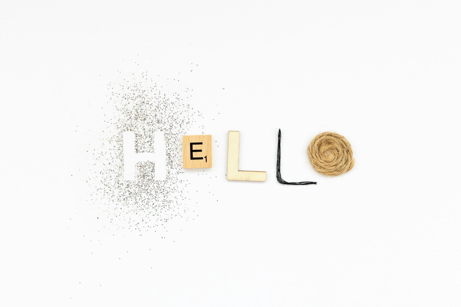 The word hello spelled with letters made out of wood blocks