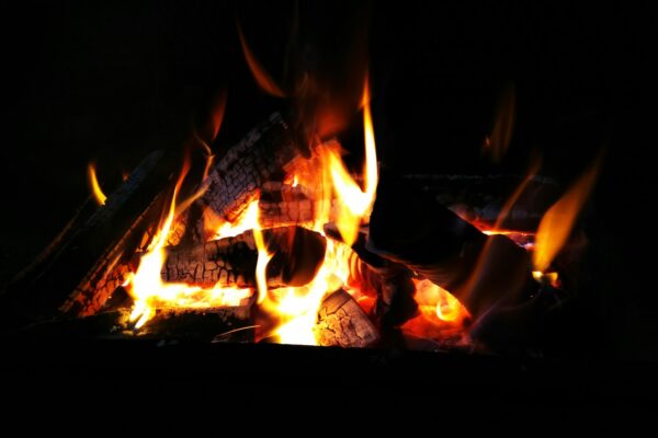 a close up of a fire in a fireplace