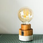 A light bulb sitting on top of a wooden stand