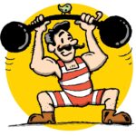 strong, fitness, gym, man, smiling, heavy, lifting, positive, cartoon, moustache