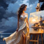 ai generated, woman, night, watercolor, female, beautiful, painting, canvas, female, canvas, canvas, canvas, canvas, canvas