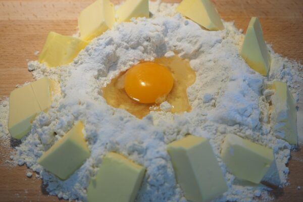 to bake, egg, flour, butter, dough